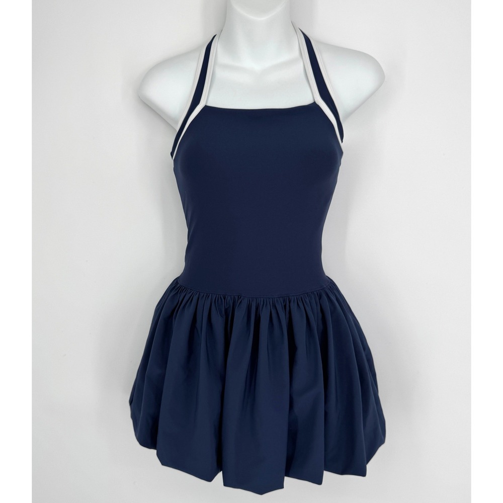 Abercrombie‎ & Fitch YPB motionTEK Halter Bubble Hem Mini Dress XS Navy Athletic